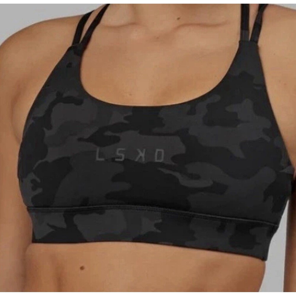 LSKD Bridge Sports Bra Black Camo XS WABR0006P Strappy Back